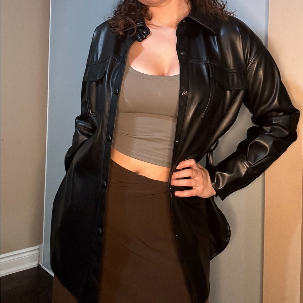 Black faux leather light jacket